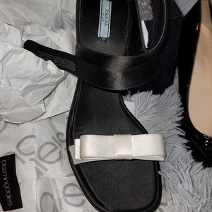 PRADA reduced$150!  Black and White Satin Sandal *No Low Ball offers! Price Firm